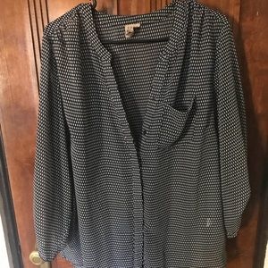 Blue and White Polka Dot Blouse with Ruched Back